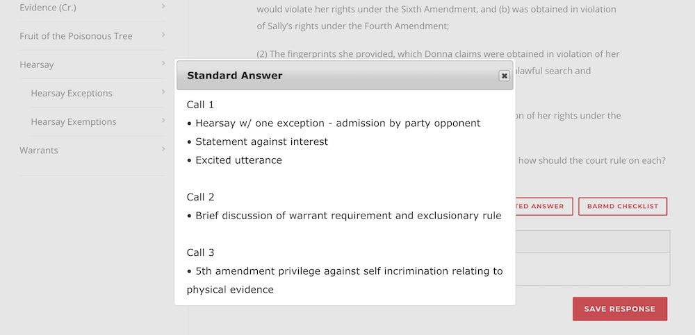 Screenshot of an EssayRx Issue Checklist