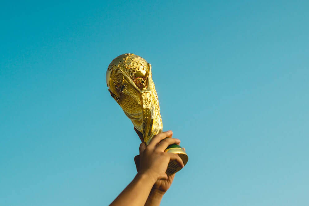 person holding trophy in the air